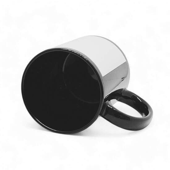 Caneca de Cermica Preta com Tarja Branca para Sublimao - 325ml
