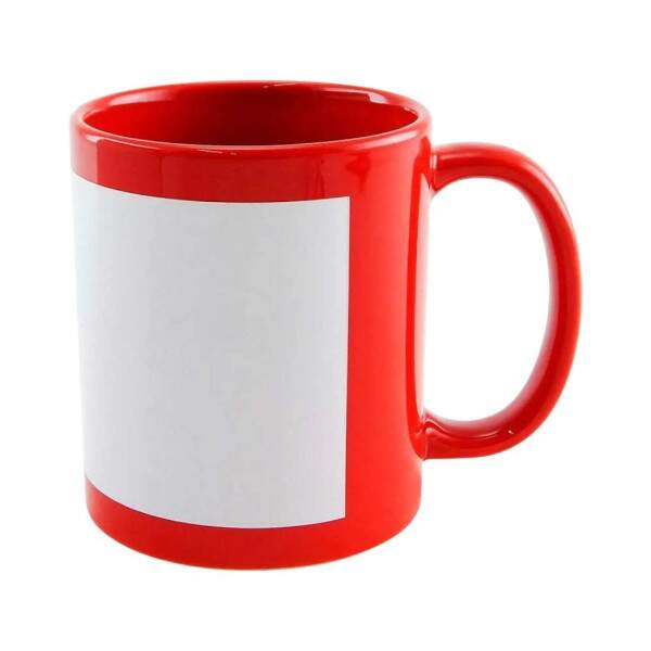 Caneca de Cermica Vermelha c/ Tarja Branca para Sublimao - 325ml