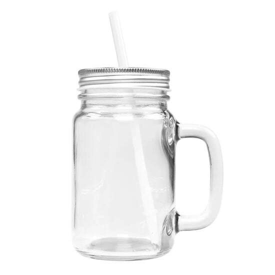Caneca Mason Jar de Vidro Cristal Sublimtica - 475ml