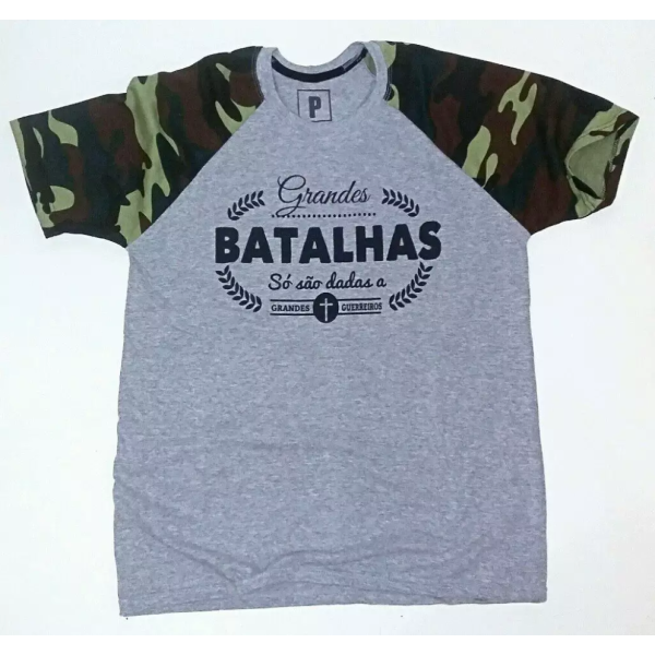 Camiseta Raglan de Polister Cinza Mescla com Manga Camuflada para Sublimao