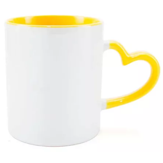 Caneca Branca com Ala Corao e Interior Amarelo para Sublimao