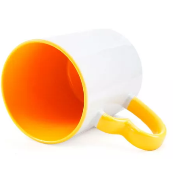 Caneca Branca com Ala Corao e Interior Amarelo para Sublimao