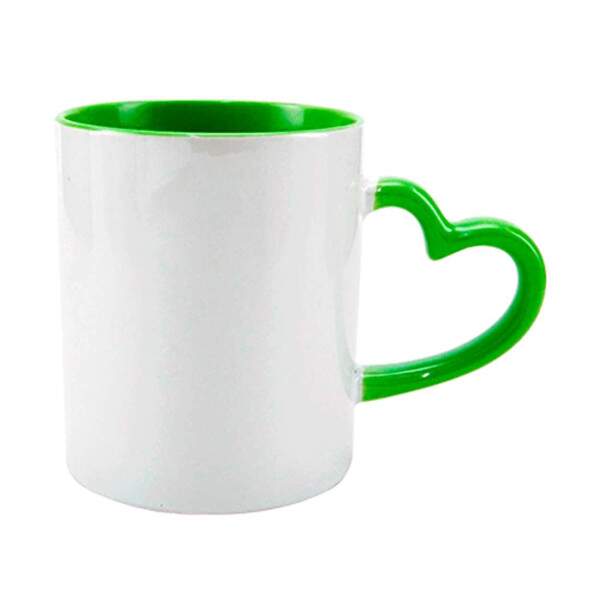Caneca Branca com Ala Corao e Interior Verde para Sublimao