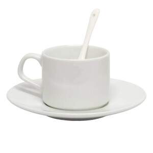 Xcara de Cermica Branca com Pires e Colher para Sublimao - 147ml