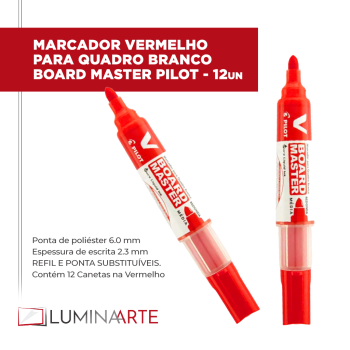 Marcador Quadro Branco Board Master Pilot - Vermelho