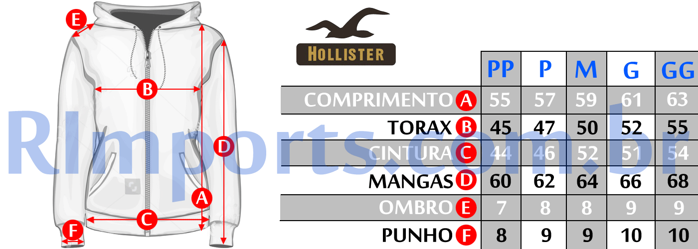 Medidas aproximadas do Moletom Hollister Feminino Medidas aproximadas da Moletom Hollister Feminino