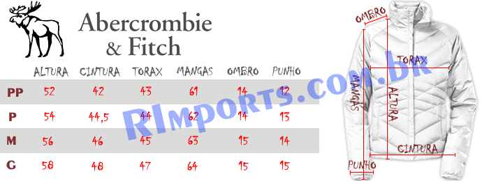 Medidas aproximadas do Jaqueta Abercrombie Feminina Medidas aproximadas da Jaqueta Abercrombie Feminina