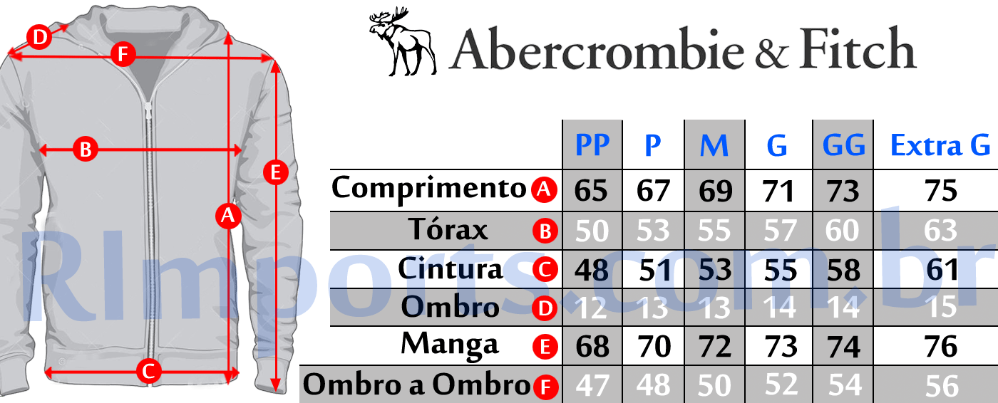 Medidas aproximadas das Moletons Abercrombie Masculino Medidas aproximadas das Moletom Abercrombie Masculino