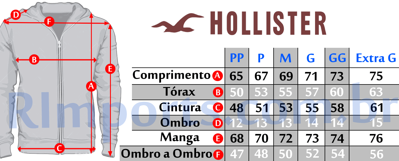 Medidas aproximadas das Moletom Hollister Masculino Medidas aproximadas das Moletom Hollister Masculino