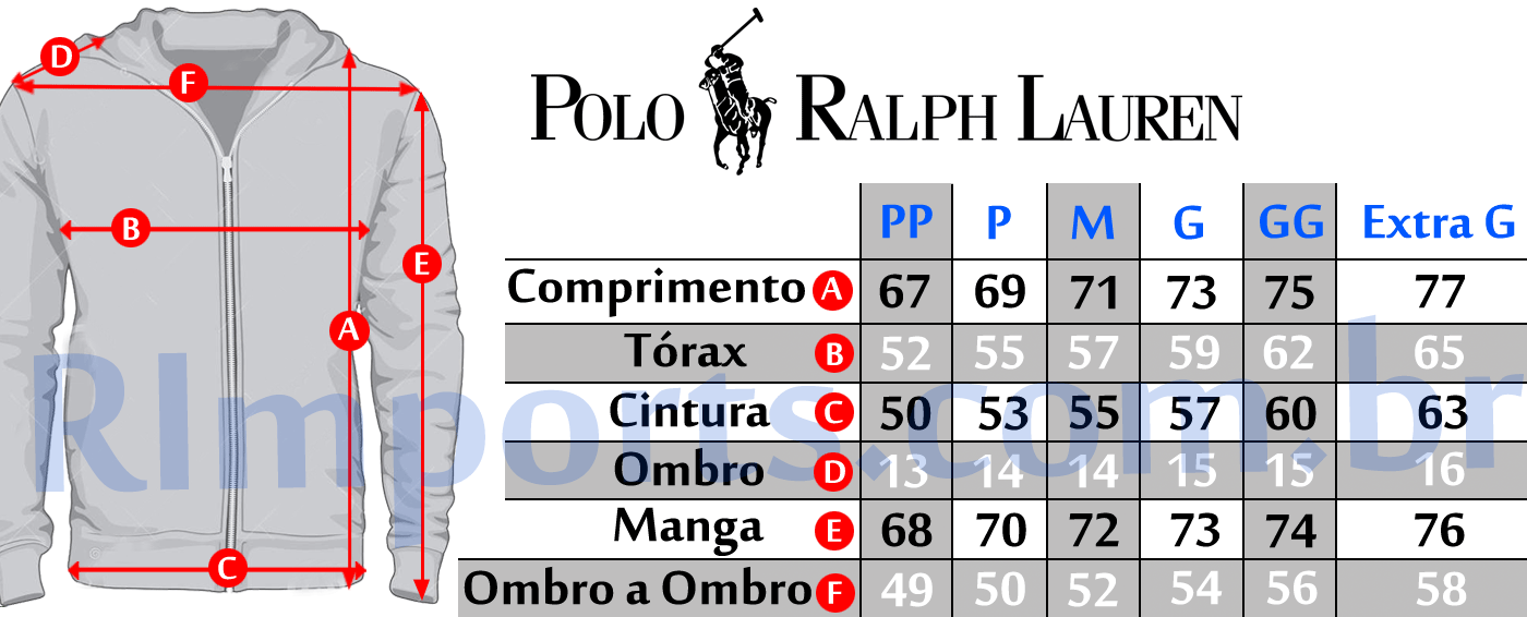 Medidas aproximadas das Moletom Ralph Lauren Medidas aproximadas das Moletom Ralph Lauren