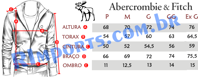 Medidas aproximadas das Jaquetas Abercrombie Masculina Medidas aproximadas das Jaquetas Abercrombie Masculina