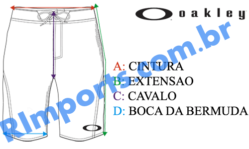 Medidas exatas dos Shorts Oakley Medidas exatas dos Shorts Oakley