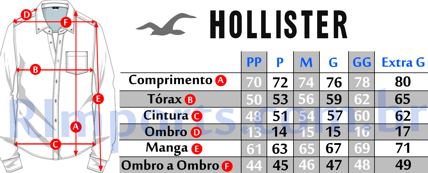 Medidas aproximadas das Camisa Social Hollister Medidas aproximadas das Camisa Social Hollister