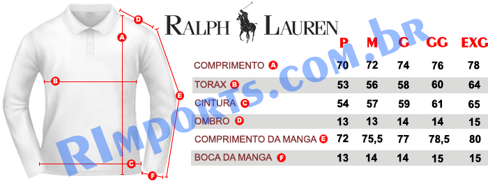 Medidas aproximadas das Blusas Polo Ralph Lauren Medidas aproximadas das Blusas Polo Ralph Lauren
