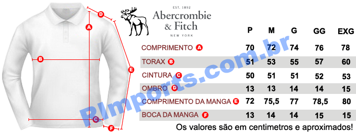 Medidas aproximadas das Blusas Abercrombie Masculina Medidas aproximadas das Blusas Abercrombie Masculina