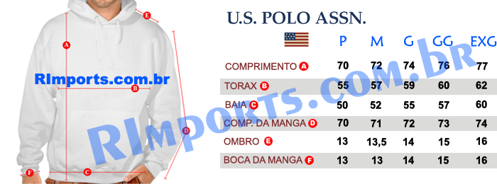 Medidas aproximadas das Moletons US Polo Assn Masculino Medidas aproximadas das Moletom US Polo Assn Masculino