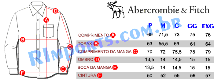 Medidas aproximadas das Camisa Social Abercrombie Medidas aproximadas das Camisa Social Abercrombie