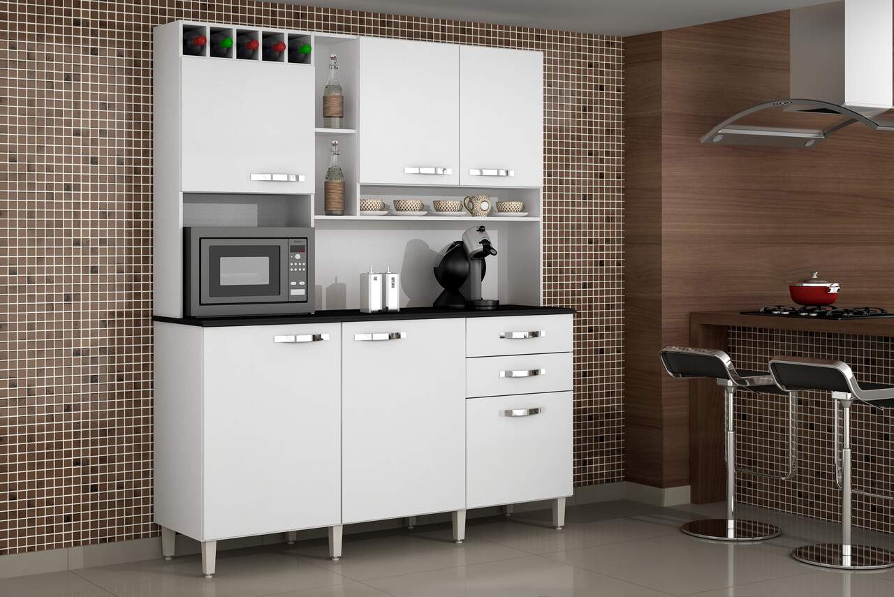 Kit Armário de Cozinha Compacta Topázio 6 Portas e 2 Gaveta - Mobília & Cia