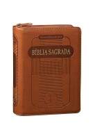 Biblia Sagrada PEQUENA - Letra Grande - Zíper e Índice Marrom