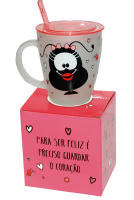 Caneca de Vidro Com Tampa e Colher Smilingüido - Pink