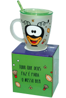 Caneca de Vidro Com Tampa e Colher Smilingüido - Verde