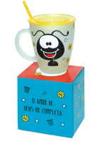 Caneca de Vidro Com Tampa e Colher Smilingüido - Amarela