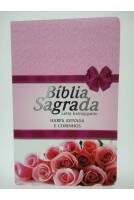 Bíblia Letra ExtraGigante com Harpa Avivada e Corinhos CPP - Rosa Floral com Borda