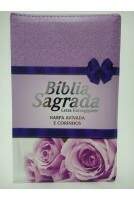 Bíblia Letra ExtraGigante com Harpa Avivada e Corinhos CPP - Lilás Floral com Zíper