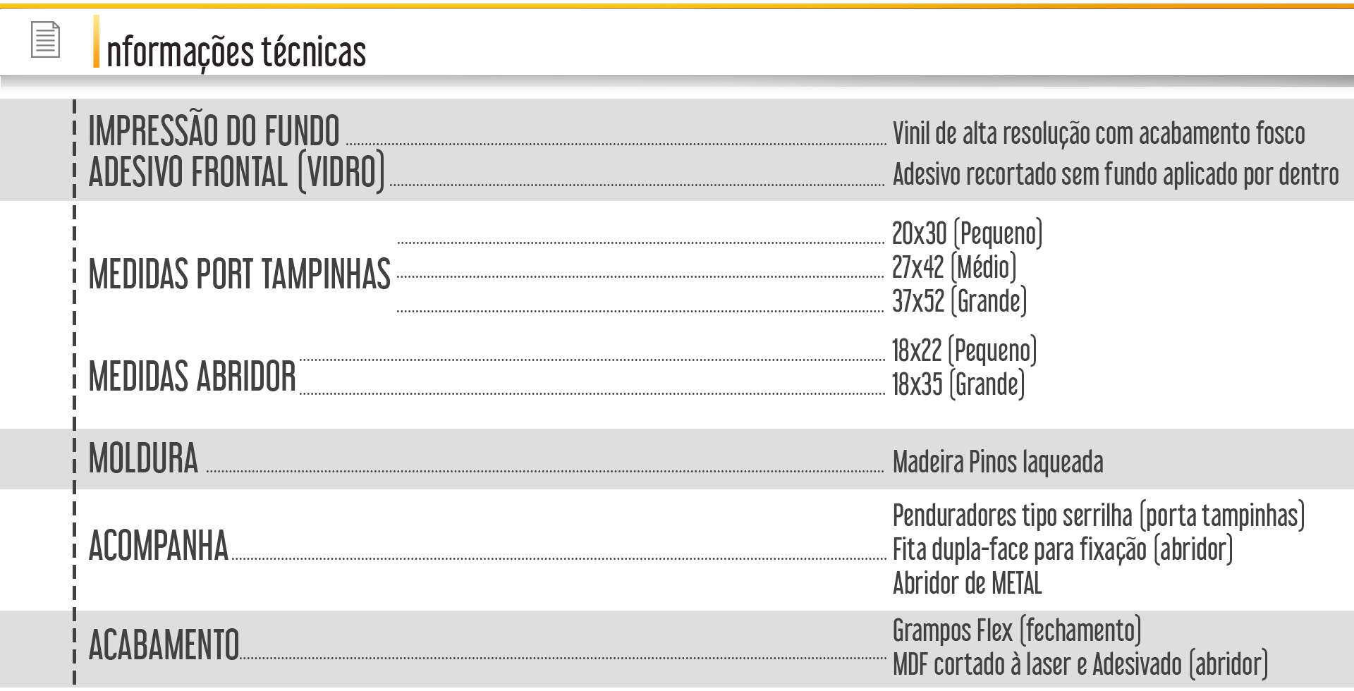 Especificacoes Tecnicas Kit Porta Tampinhas e Abridor