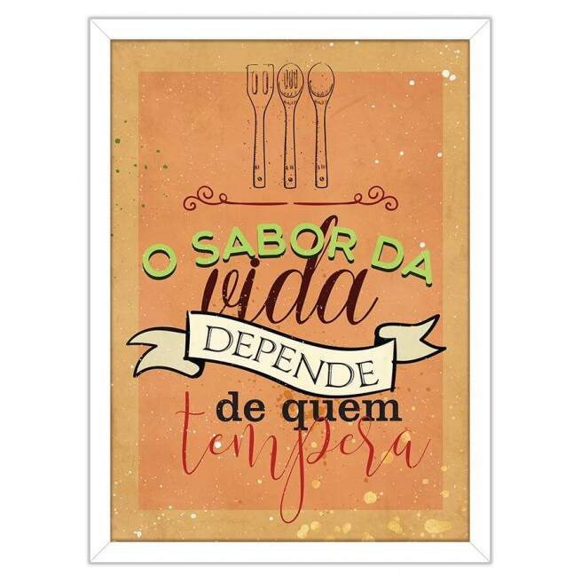 Quadro Decorativo Com Moldura Frases O Sabor Da Vida Laranja