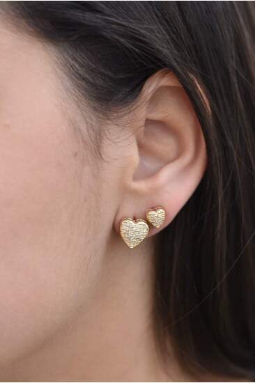 Conjunto brinco e colar de nylon com corao dourado cravejado