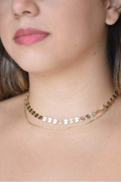 Choker dourada dupla de medalhinhas