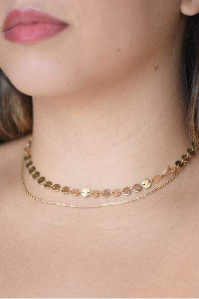 Choker dourada dupla de medalhinhas
