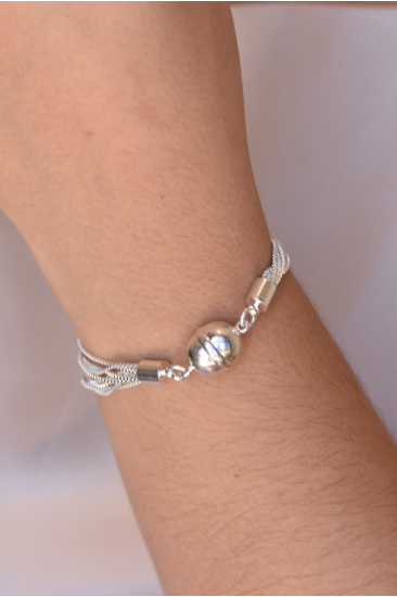 Pulseira Feminina Fios Banho Prata