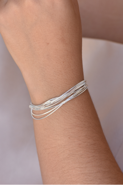 Pulseira Feminina Fios Banho Prata