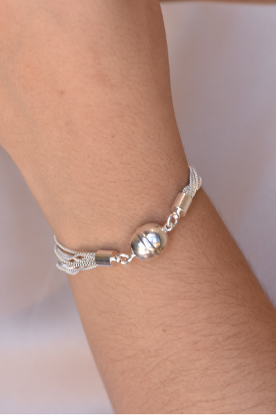 Pulseira Feminina Fios Banho Prata