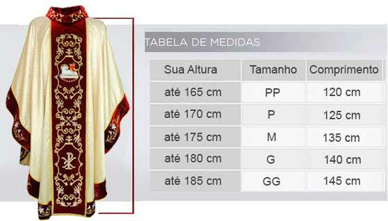 tabela de medidas da casula dourada