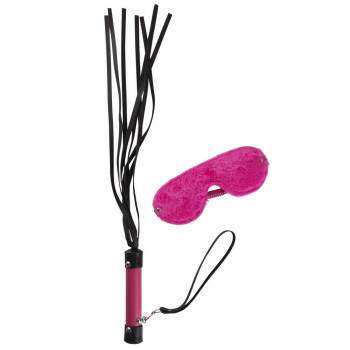 Kit - Chicote Luxo (Tiras 30 cm) com Venda em Pelcia Rosa