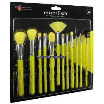 Kit de Pincis Macrilan EN001 Amarelo Neon com 12 Pincis