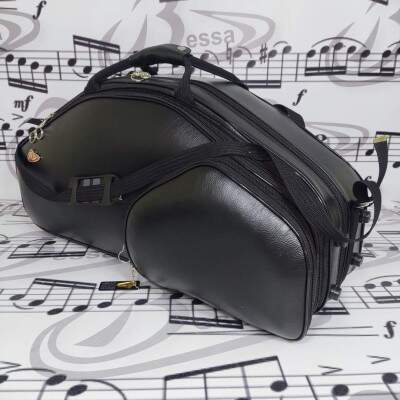 0307) Case para Sax Alto e Soprano couro preto Bolso extra - Bessa