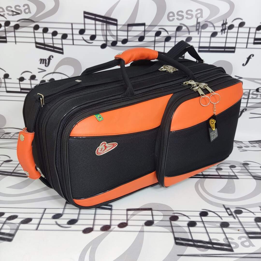 0222) Case Flugelhorn e Trompete nylon preto / detalhes em couro