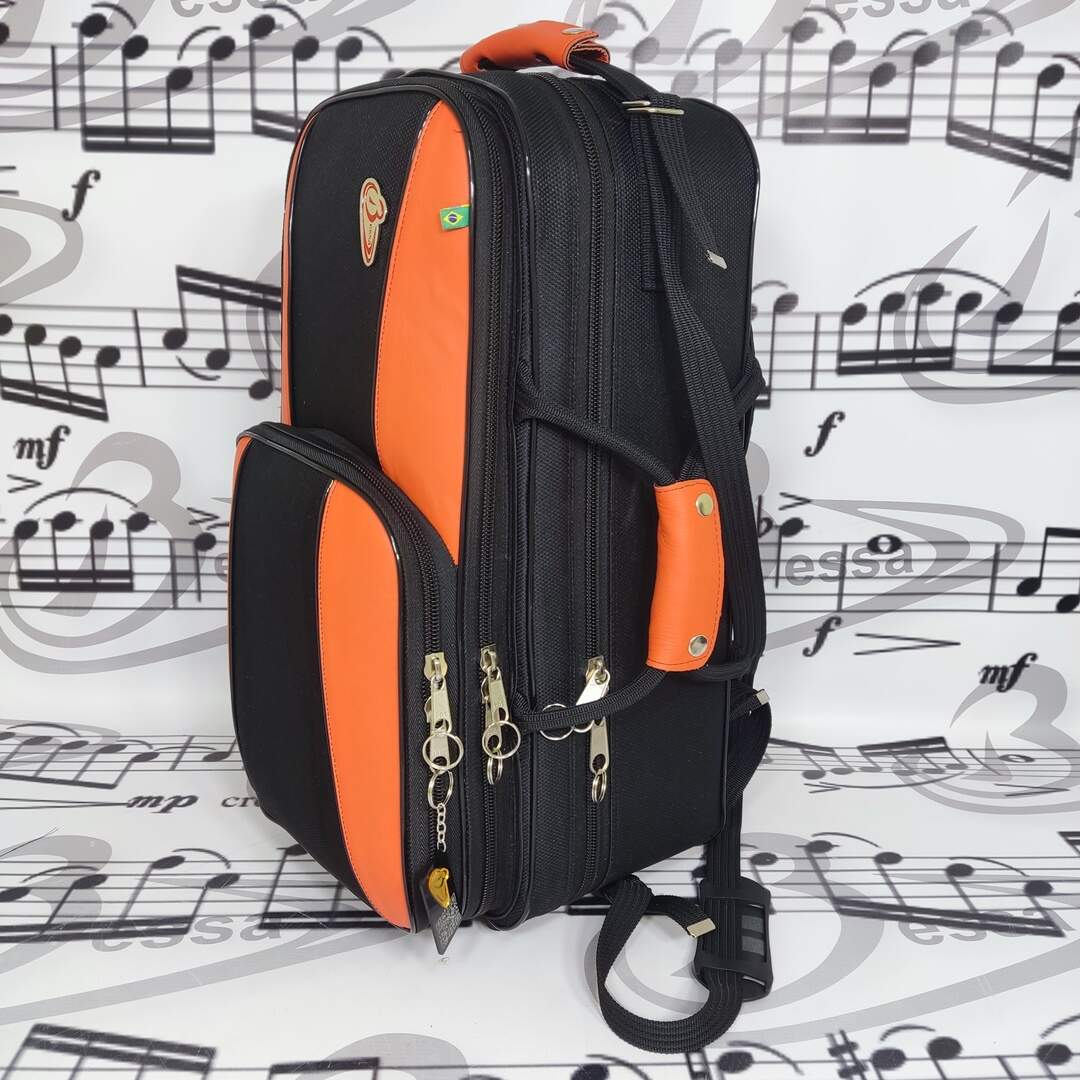 0222) Case Flugelhorn e Trompete nylon preto / detalhes em couro