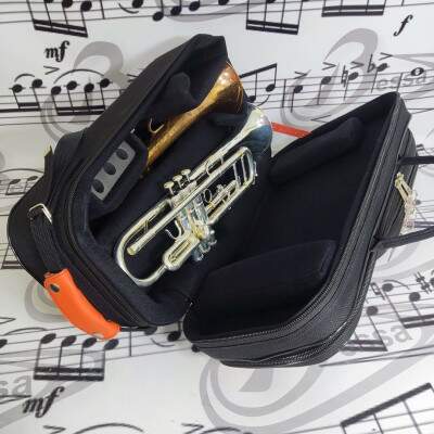0222) Case Flugelhorn e Trompete nylon preto / detalhes em couro