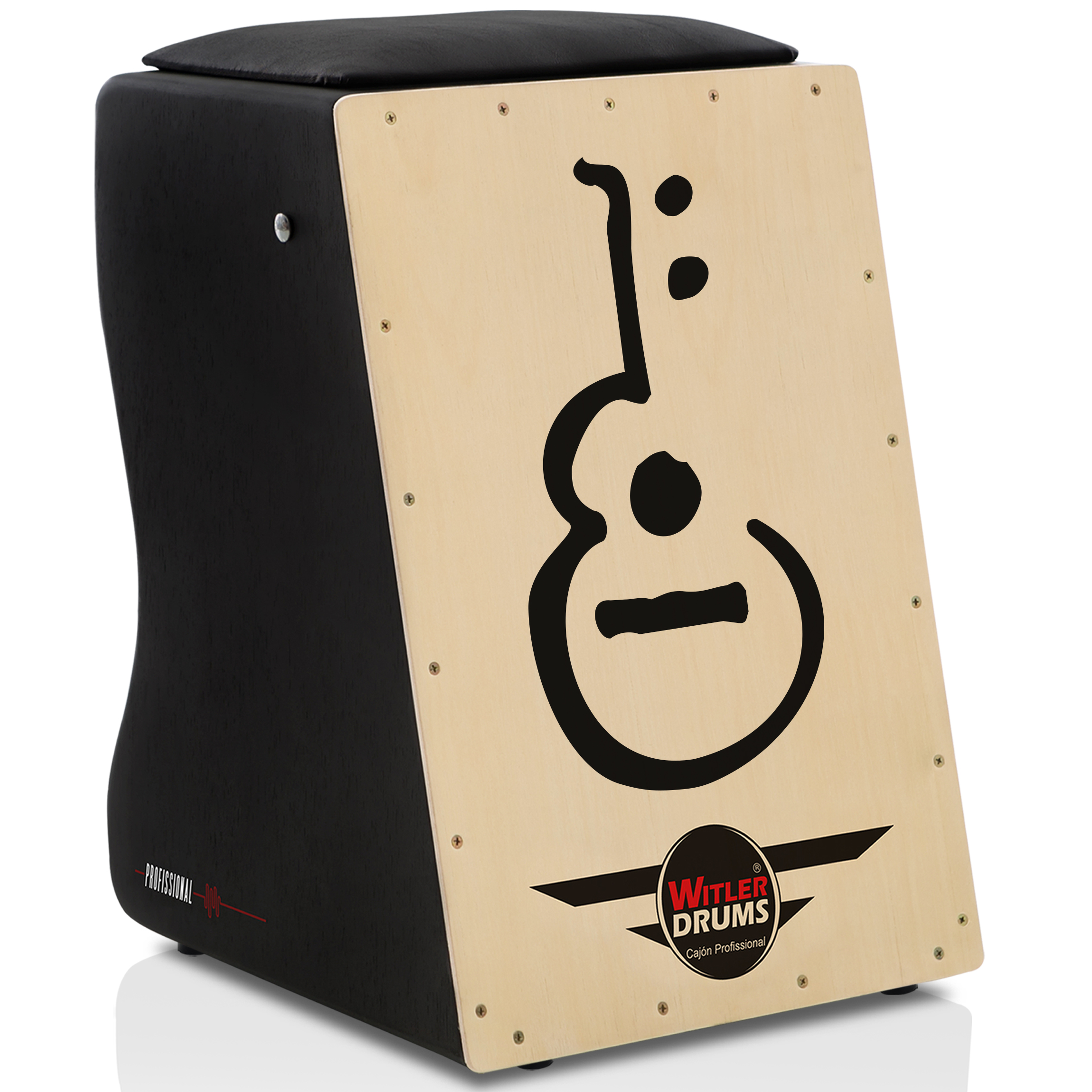 Cajón Personalizado Black Tampa Natural NOTAS MUSICAIS