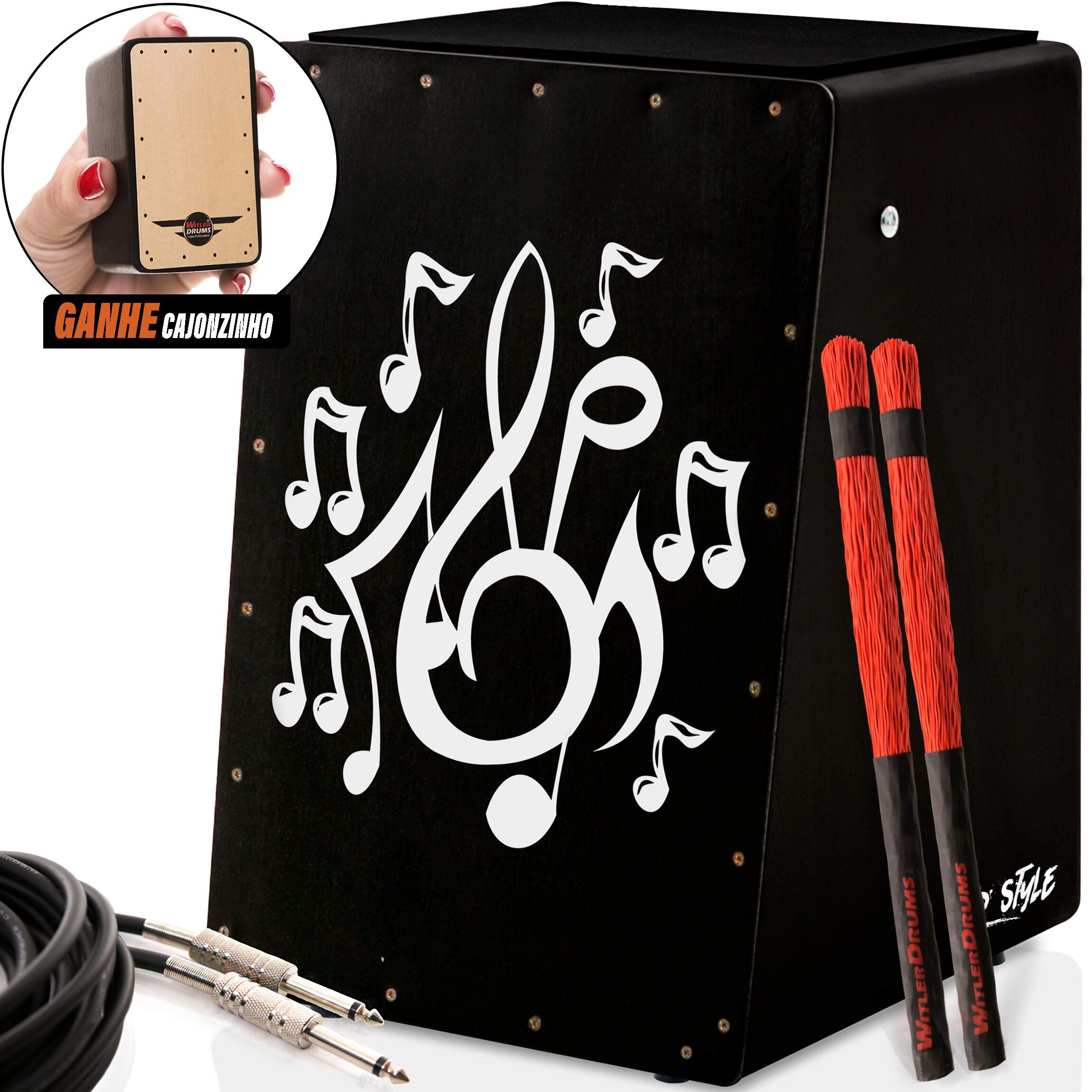 Cajón Wd Style Eletroacústico 02 Vassourinhas Cabo Cajonzinho