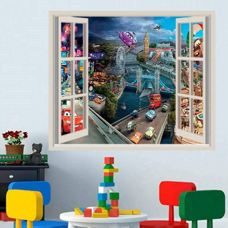Adesivos de Parede de Janela Falsa Infantil Adesivos de Parede de Janela Falsa Infantil