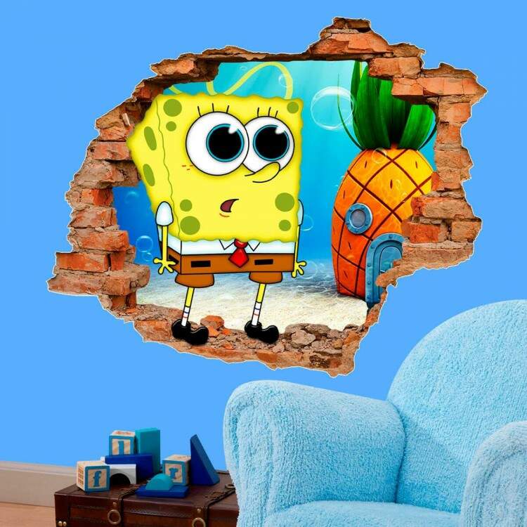 Adesivo de Parede Buraco Falso 3D Bob Esponja 2