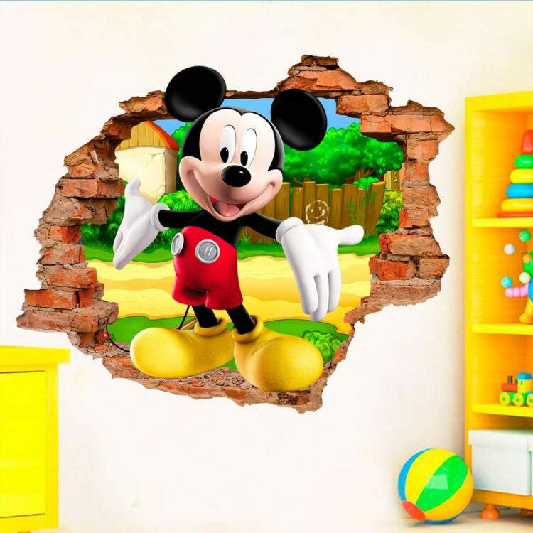 Adesivo de Parede Buraco Falso 3D Mickey Mouse