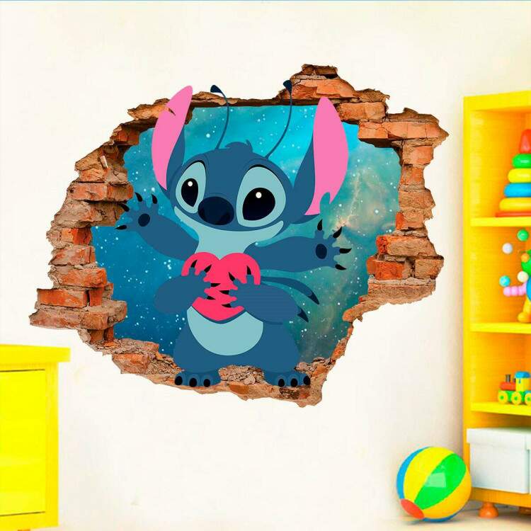 Adesivo de Parede Buraco Falso 3D Infantil Lilo e Stitch