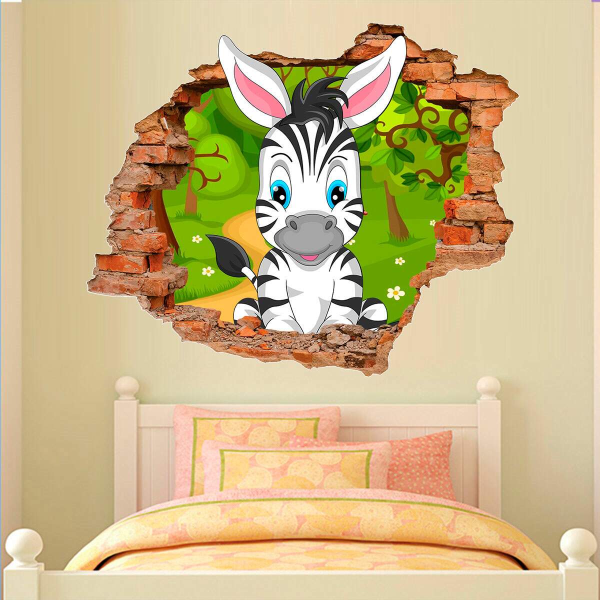 Adesivo de Parede Buraco Falso 3D Infantil Zebrinha